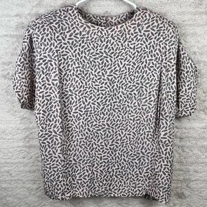 Vintage 80's Silk Blouse Geometric Print ERNST STRAUSS Made in USA Shoulder Pads